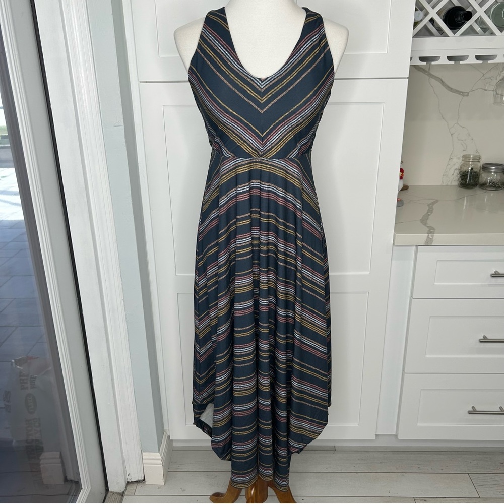 NEW Prana Saxon Dress Dark Sky Multi Stripe Gray Multicolor Cutout Size Medium